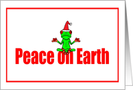 Peace on Earth, Meditating Tree Frog with Santa Hat card