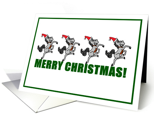 Merry Christmas Dancing Horses with Santa hats card (961801)