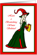 Have a Bewitching Winter Solstice Witch with Present card