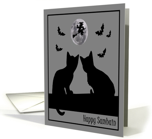 Happy Samhain Cats, Bats, and Witch card (973617)