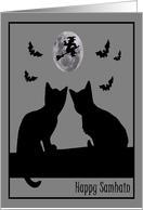 Happy Samhain Cats, Bats, and Witch card