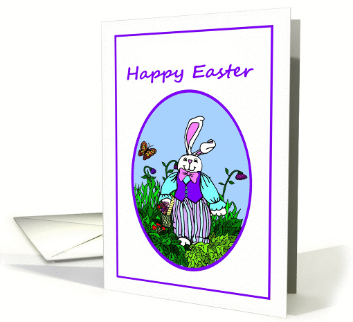 Happy Easter Bunny and Flowers card (973649)