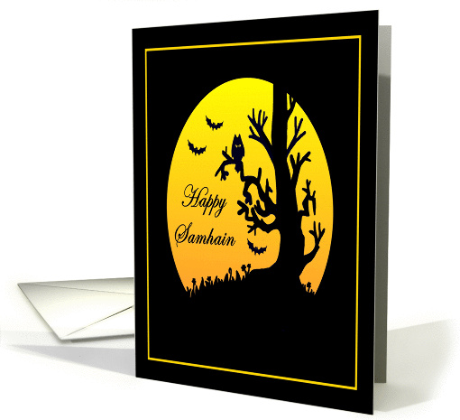Happy Samhain Owl in a Tree with Bats card (985143)