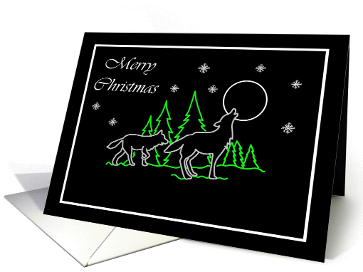Merry Christmas Wolves Howling at Moon card (986461)