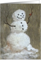 Rustic Snowman and Little Red Bird, a Warm Friendship card
