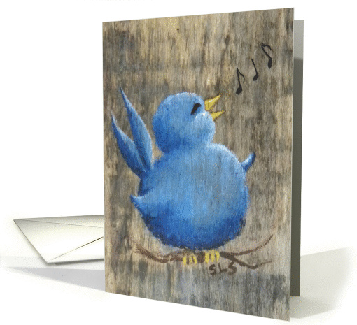 Happy Little Blue Bird Sings a Cheerful Tune, Blank Note card