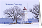 Season’s Greetings, Cheboygan Crib, Lighthouse, Michigan, card