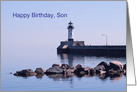 Happy Birthday Son, Lighthouse Lighting Your Way Wiith Clear Skies card