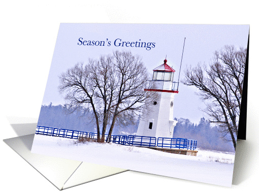Season's Greetings, Cheboygan Crib, Lighthouse, Michigan, Snow card