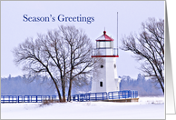 Season’s Greetings, Cheboygan Crib, Lighthouse, Michigan, Snow card