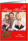 Christmas - Happy Holidays and Holly Leaf Photo Card