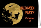 Halloween Party Invitation - Full Moon and Witch, Personalize card