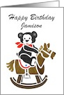 Customize Name - Bear and Rocking Horse child’s birthday card