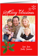 Christmas Snowflakes and Holly Leaf Photo Card