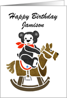 Customize Name - Bear and Rocking Horse child’s birthday card