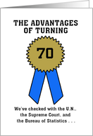 Advantages of Reaching 70 - Blue Ribbon Award customize birthday card