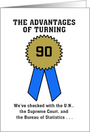Advantages of Reaching 90 - Blue Ribbon Award customize birthday card