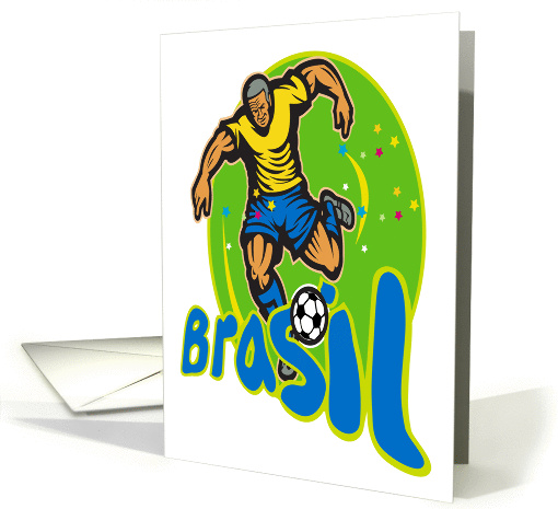 Brazil Football Player Kicking Ball Retro card (1224268)