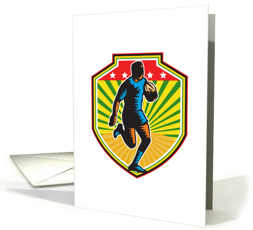 Rugby Player Running Ball Shield Retro card (1226178)