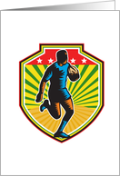 Rugby Player Running Ball Shield Retro card