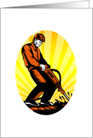 Construction Worker Jackhammer Oval card
