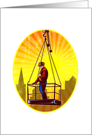 Construction Worker Platform Retro card