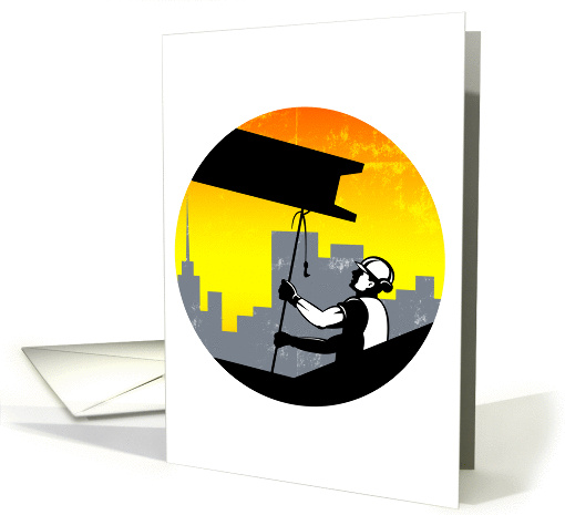 Construction Worker I-Beam Girder Retro card (1230198)