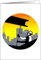 Construction Worker I-Beam Girder Retro card