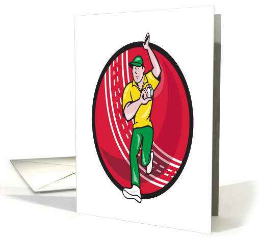 Cricket Fast Bowler Bowling Ball Front Cartoon card (1236888)