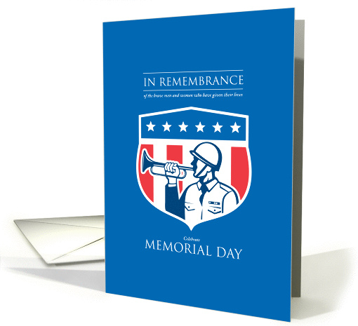 Memorial Day Greeting Card Soldier Blowing Bugle Flag Shield card