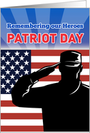 Patriots Day card featuring American soldier saluting flag card