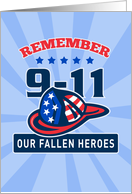 Patriot Day 9-11 card featuring Firefighter Fireman Helmet American Flag card