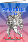 Memorial Day card featuring American soldier serviceman carrying flag card