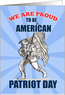 Patriot Day card featuring American soldier serviceman carrying flag card