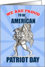 Patriot Day card featuring American soldier serviceman carrying flag card