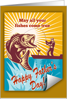 Father’s Day card featuring Fly Fisherman catching largemouth bass card