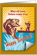 Birthday Day card featuring Fly Fisherman catching largemouth bass card