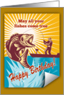 Birthday Day card featuring Fly Fisherman catching largemouth bass card