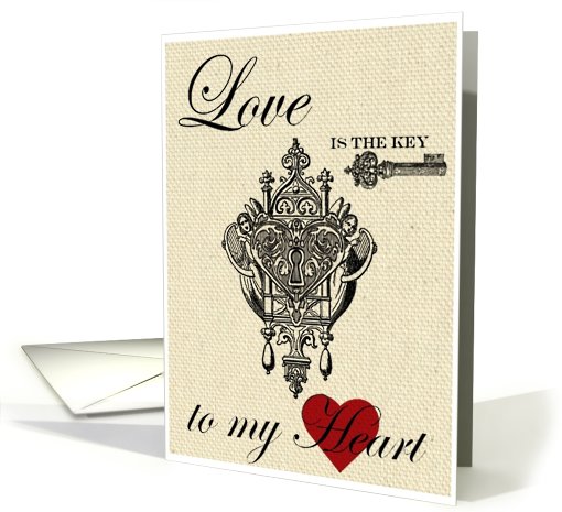 Love is the Key to My Heart Vintage Burlap card (799455)