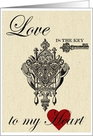 Love is the Key to My Heart Vintage Burlap card