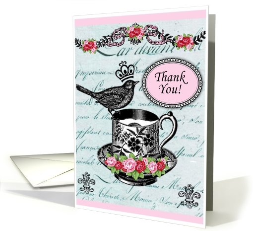 Thank You Vintage Cottage Rose Teacup Vintage card (812517)