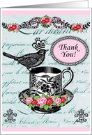 Thank You Vintage Cottage Rose Teacup Vintage card