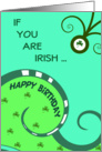 Irish birthday, greens, shamrocks, verse, swirls, card