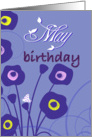May birthday, lavender, violet, pink, butterfly & flowers, card