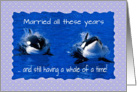 Wedding anniversary whales, whale of a time together, ocean, blue, card