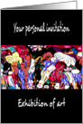 Art exhibition personal invitation, multi abstract florals on black, card