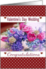 St Valentine’s Day Wedding Congratulations, pink, blue flowers,hearts card
