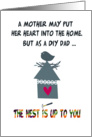 DIY Dad, Father’s Day humor, bird on roof nest with heart and hammer, card