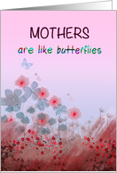 Mother’s Day wildflower and butterfly digital watercolor, pink and red card