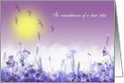 In remembrance of a dear sister, lilac, blue, white, meadow. birds card